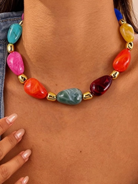 Anthropologie Jewelry - Anthropologie Bold Multicolor Beaded Necklace with Gold Accents